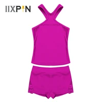iixpin kids girls gymnastics leotard ballet outfit racer front and back tank top with bottoms ballet dance gym workout sports