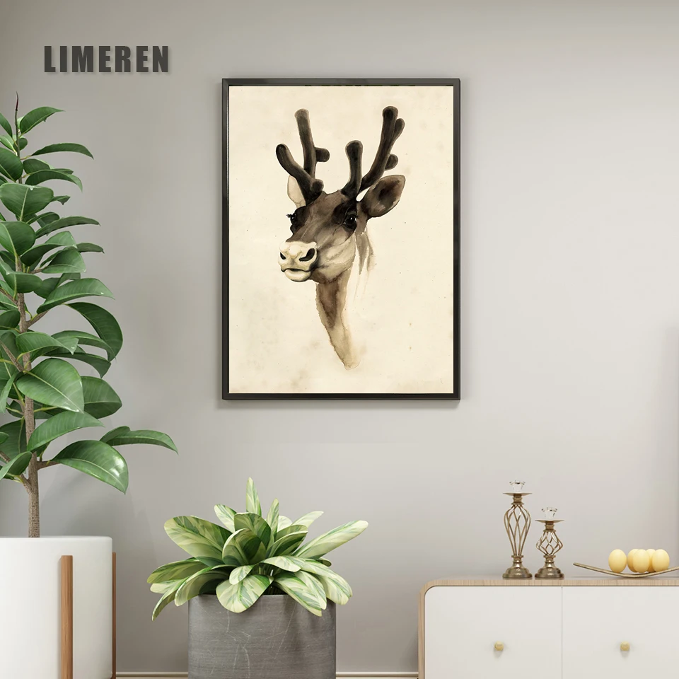 Нет картина на стене в рамке изображение головы оленя серии 2 Холст Картина
