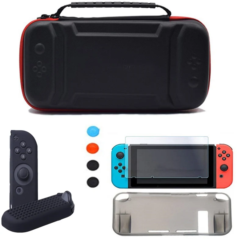 Nintend Switch NS Console PU Carrying Storage Waterproof Bag Grip Case Shell HD Screen Protector Silicone Cap 8 In 1 Kit | Электроника