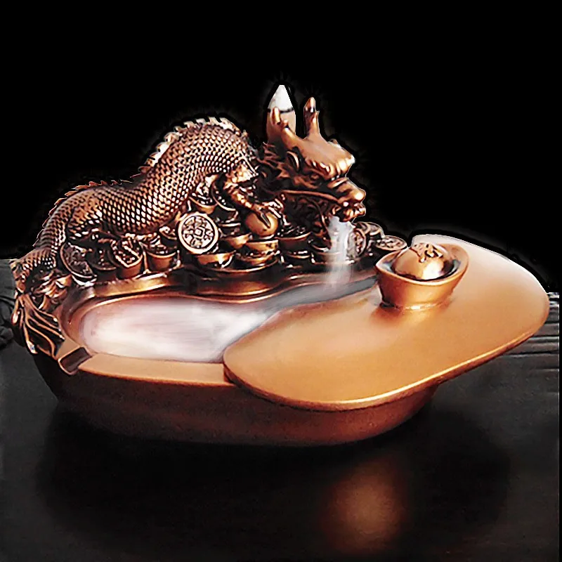 

Jinlong Spit Smoke desktop decoration dragon-shaped ashtray large belt cover retro home gift backflow Incense Furnace Ashtray