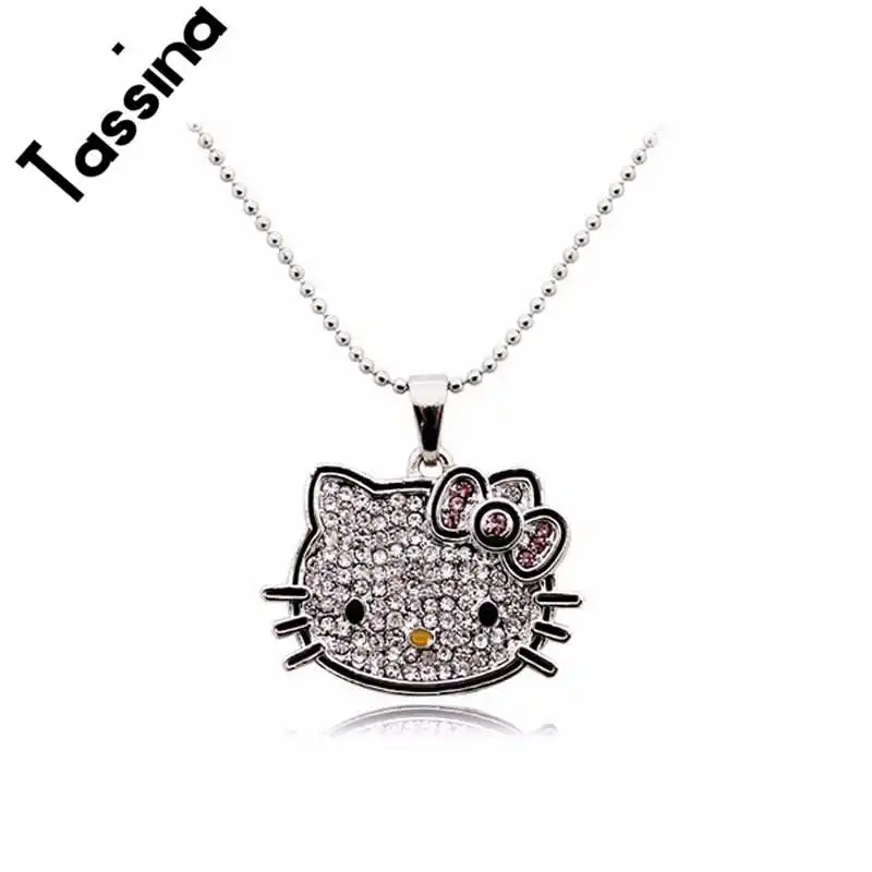 Tassina, новинка, серебряный цвет, Корея, кристалл, милый, hello kitty, кошка, ожерелья, подвески, модные ювелирные изделия для женщин, MKZ268