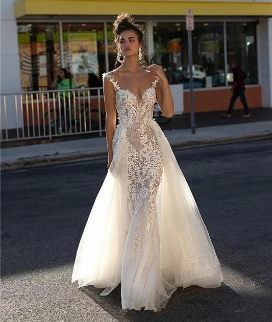 Vestido De Noiva мусульманское свадебное платье Русалка с короткими рукавами Тюль Аппликации пляж свадебное платье в богемном стиле свадебное платье