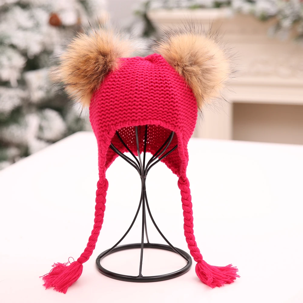 Winter Newborn Baby Kid Girl Warm Knit Beanie Hat Pom Beret Crochet Hemming Cap Double Spheres Braid Woolen 1-5T | Детская одежда и