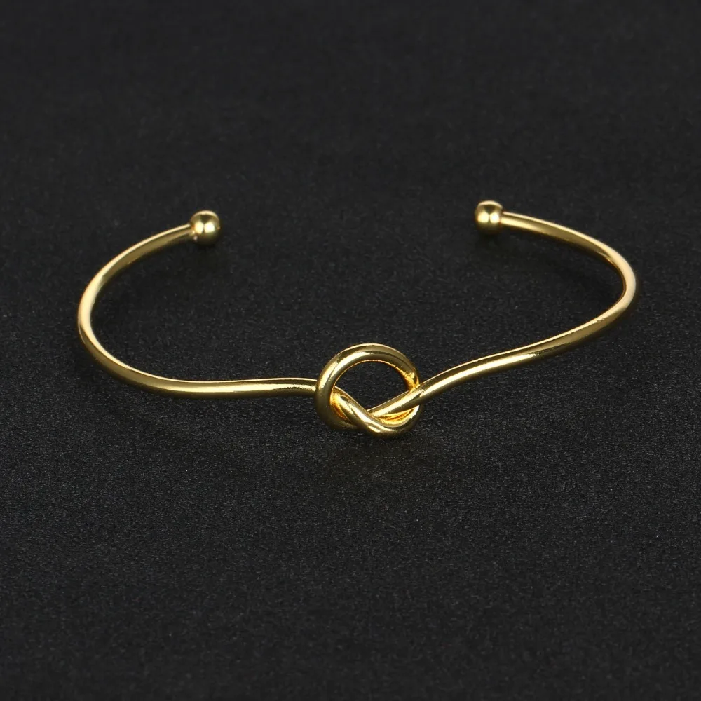 Новый Настоящее позолоченные Open Браслеты Женские Мужские Узел браслет Золотой