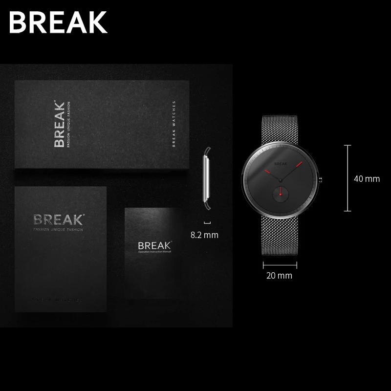 Мужские модные минималистичные наручные часы BREAK ультратонкие
