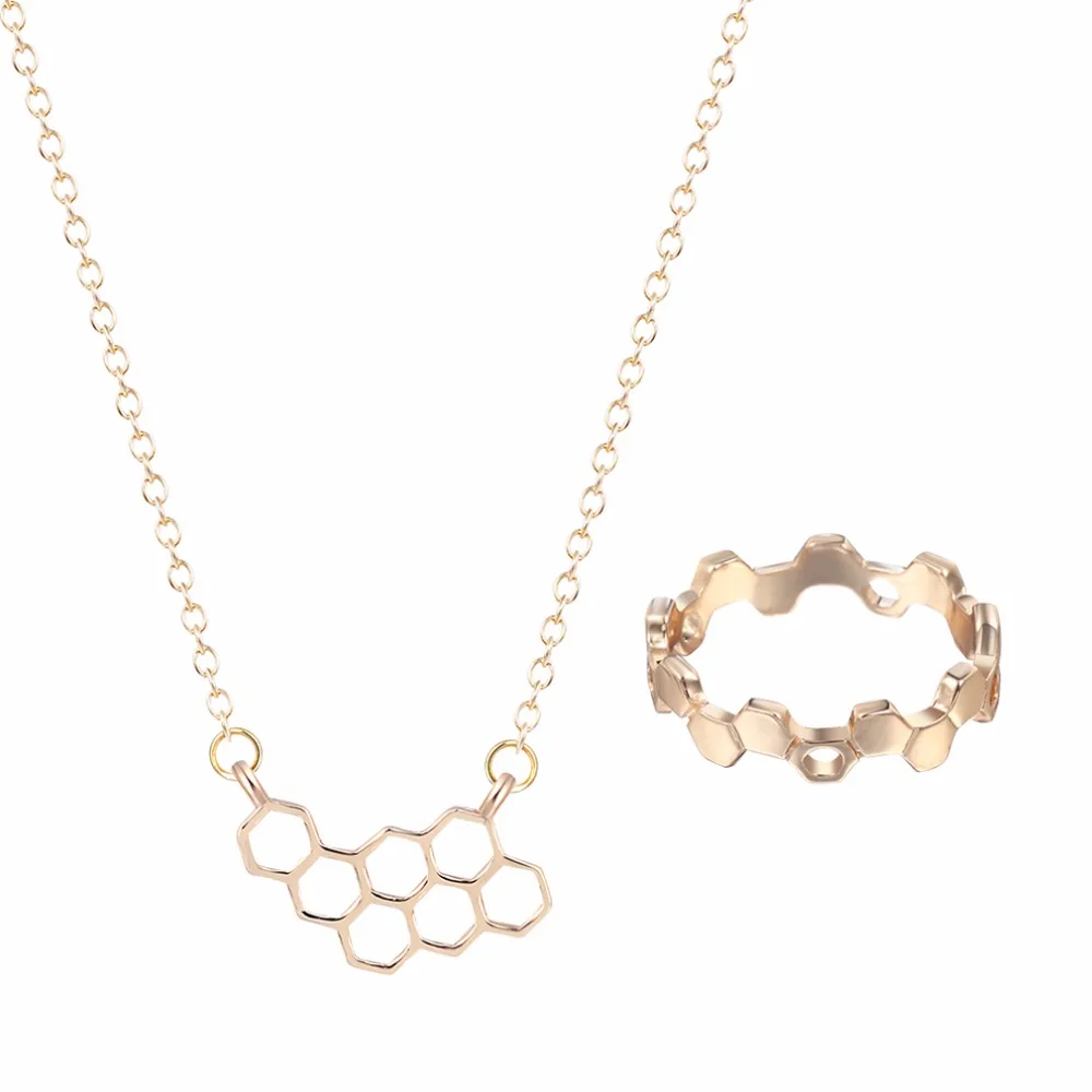 Kinitial Новая мода пчелиный улей многоугольное кольцо с шестиугольной верхушкой