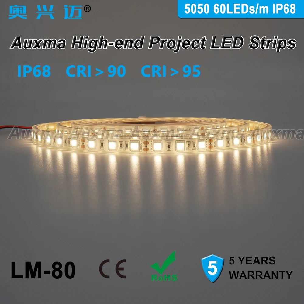 5050 60 светодиодный s/m Светодиодная лента, CRI95 CRI90 IP68, DC12V/24 V, 300 светодиодный s/катушка, 5 метров/катушка, водонепроницаемый для внутренней и наружная отделка здания