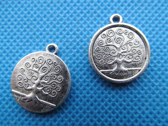 100pcs 15mm Antique Silver tone/Antique Bronze Filigree Lucky Wish Tree of Life Round Pendant Charm/Finding,DIY Accessory