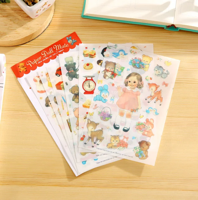 6 шт. Kawaii doll ПВХ наклейки DIY Дневник записная книжка альбом чашка для