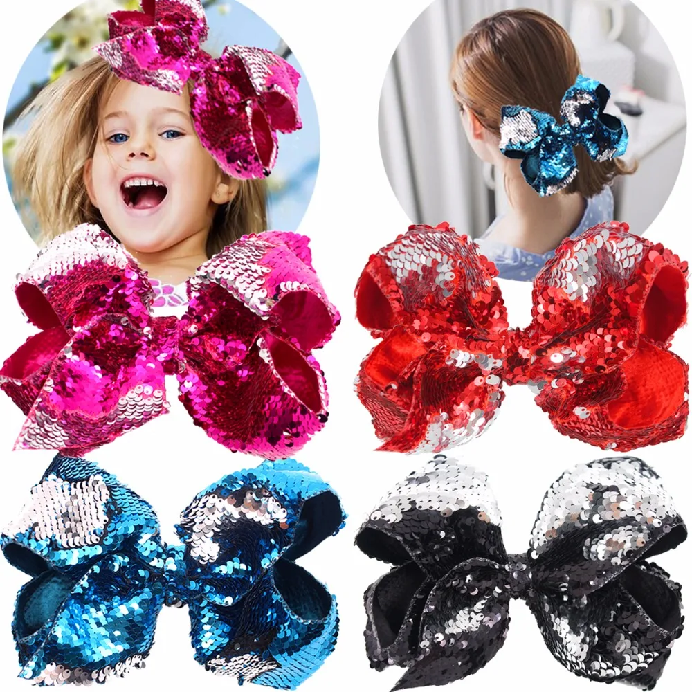 Большие 8 дюймовые банты для волос девочек блестящие фотобантики зажимы