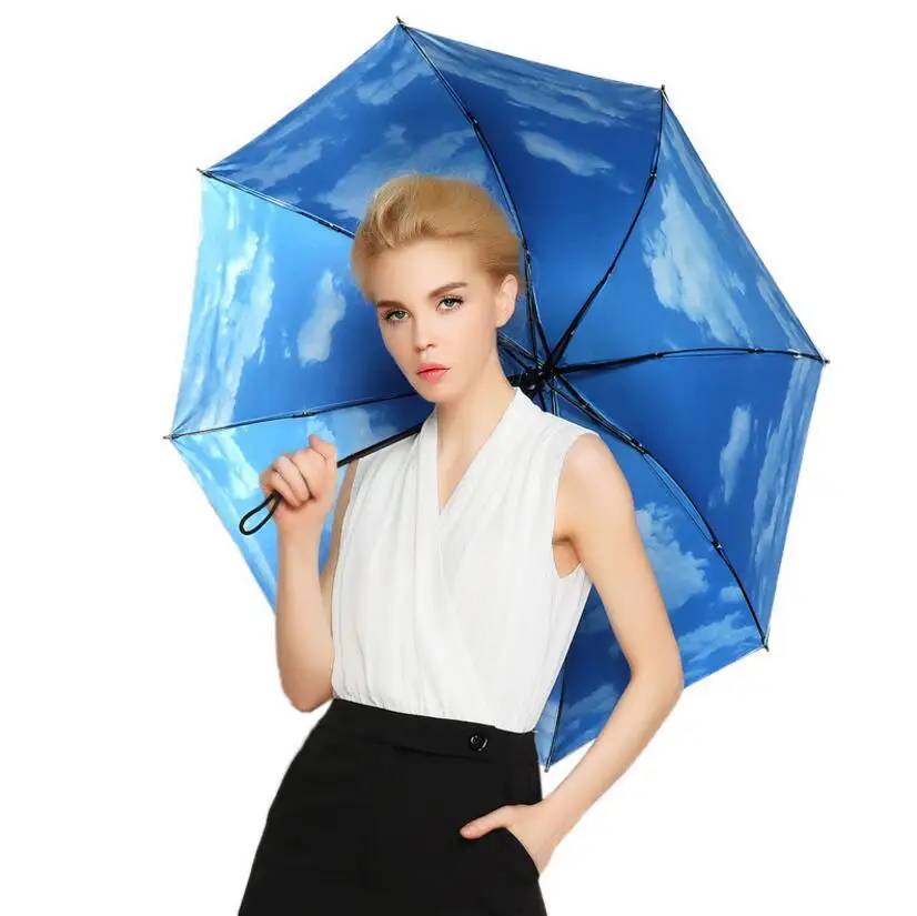 Sky Blue Sun&ampRain Umbrella Printing Novelty Folding Brand Cute Blut Sombrinhas | Дом и сад
