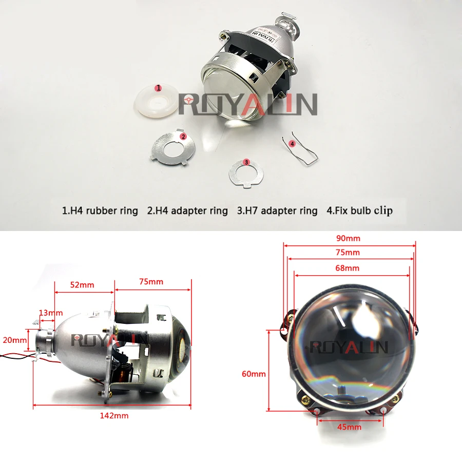 Фара ROYALIN HID H1 Биксеноновая 3 0 дюйма цельнометаллическая LHD RHD для H4 H7 9005 9006|h1 8000k|h1