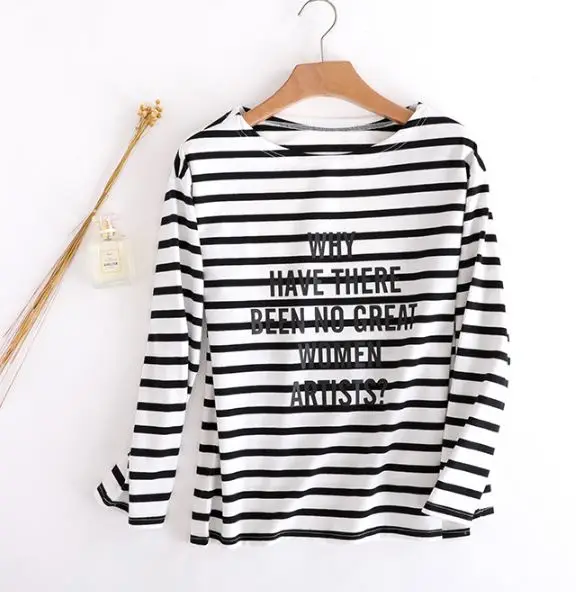 Высококачественная Женская хлопковая футболка в полоску с длинным рукавом и
