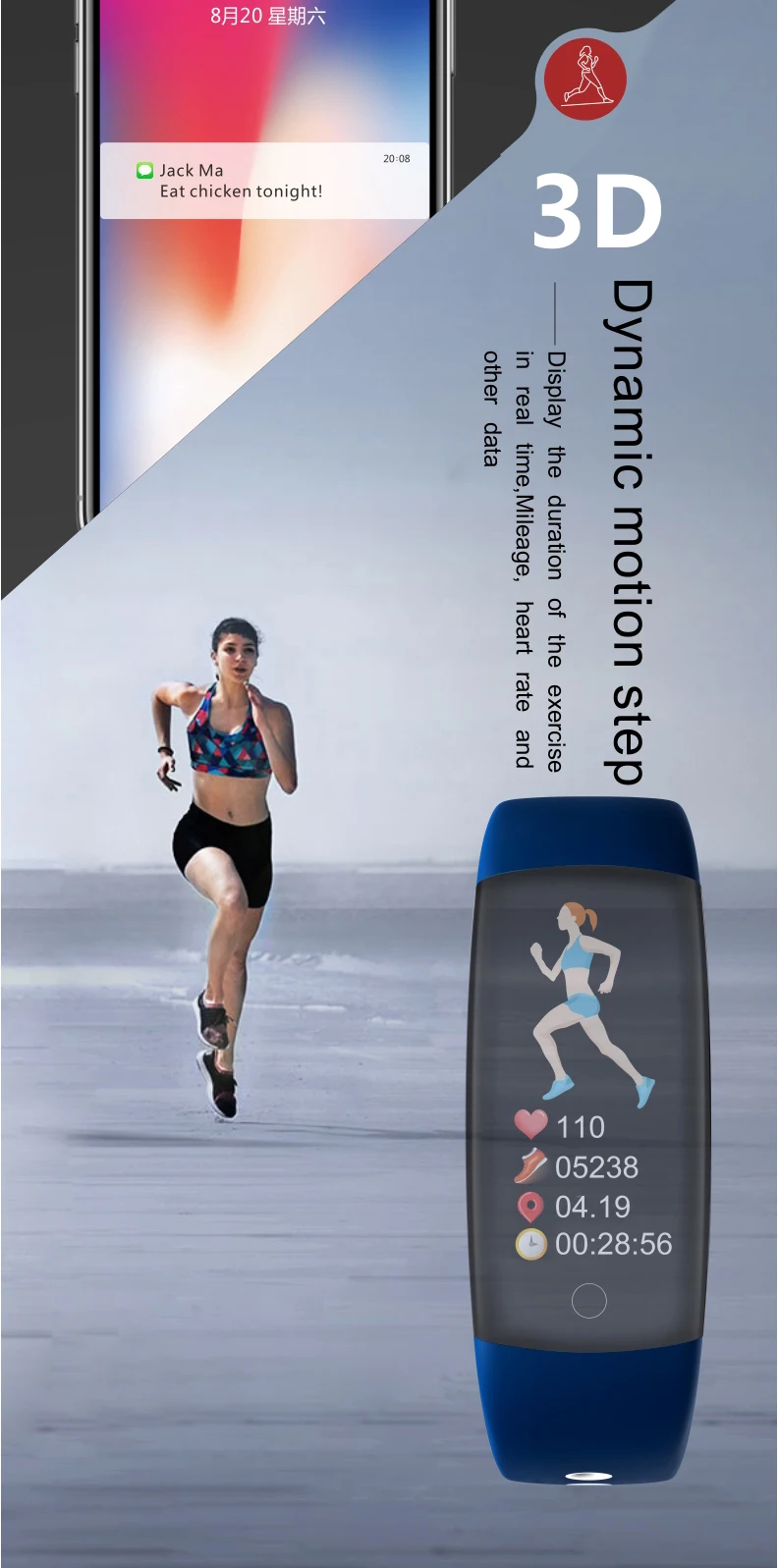 Jimate водонепроницаемый Smartband HR монитор Счетчик шагов Браслет фитнес трекер активности Смарт-часы для Android IOS Телефон