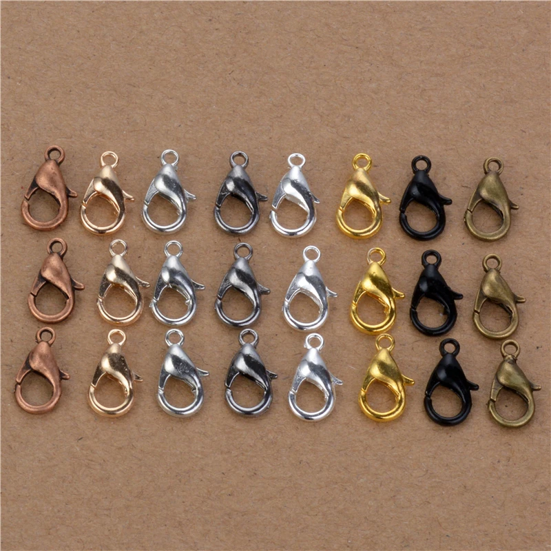 

50pcs 10mm 12mm Black/Gunblack/Rose Gold/Rhodium/Bronze/Gold/Silver Tone Alloy Lobster clasp Hooks for Necklace&Bracelet Chain