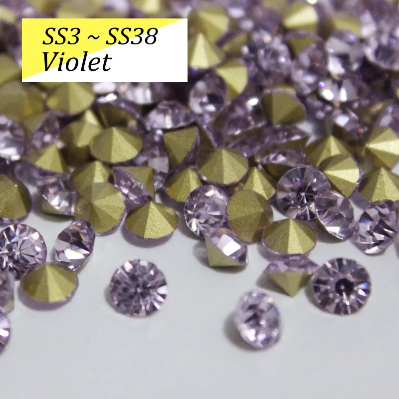 Lt Violet SS16-SS38 блестящие хрустальные стразы круглые с заостренным фольгированным дном сзади стекло камень для одежды сумки - Цвет: Lt Violet