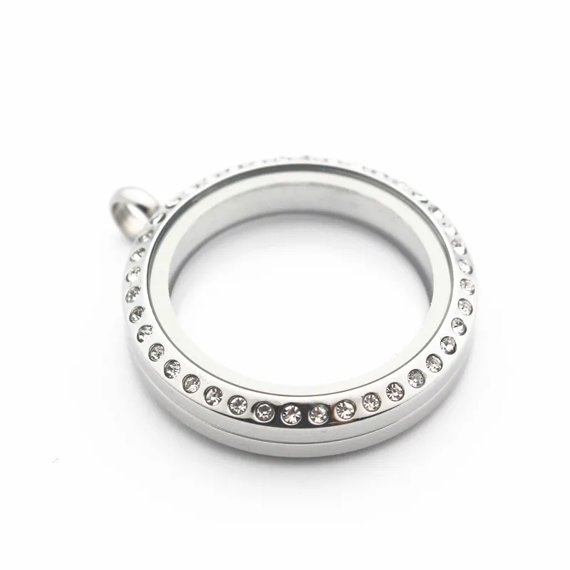 Newest 30mm Silver Crystal Stainless Steel Twist Floating Locket Necklace Round Sparkles Screw Open Glass Memory |