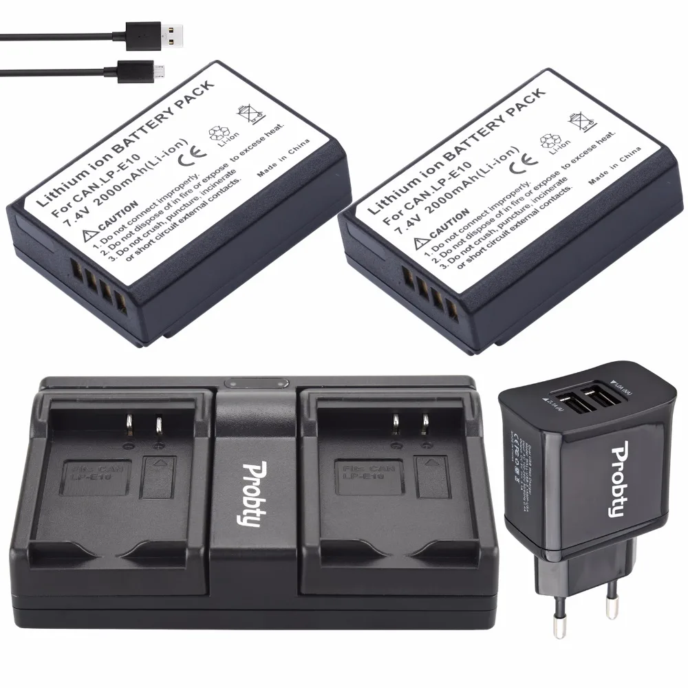 PROBTY 2 шт. LP-E10 LP E10 LPE10 Батарея + USB Dual Зарядное устройство 2-Порты и разъёмы Разъем для