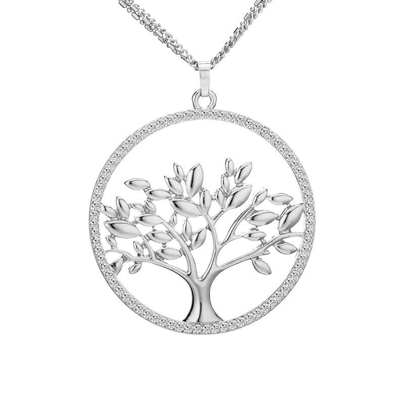 silver Ожерелье дерево жизни женское модное Ювелирное Украшение, длинная цепочка золотого цвета с кристаллами колье femme collargos de moda - Окраска металла: silver