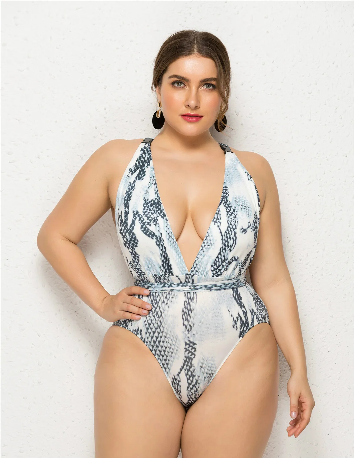 Плюс размер цельный купальник женский леопардовый с открытой спиной сексуальный