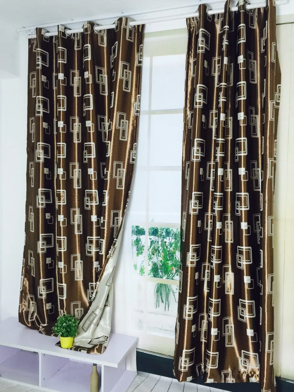 Новые тканевые шторы коричневого цвета двухсторонние геометрические для