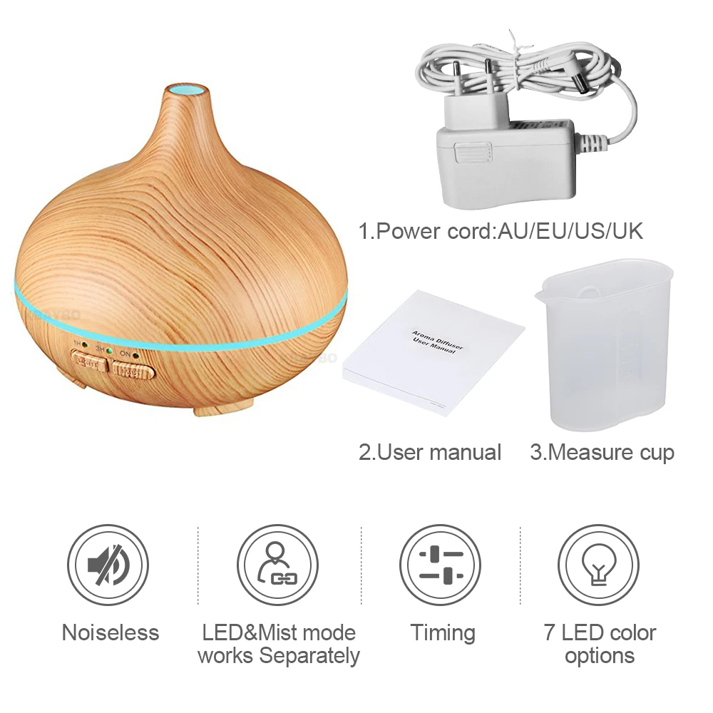

150ml Aroma Essential Oil Diffuser Ultrasonic Air Humidifier with 4 Timer Settings 7 Color Changing LED lamp Whole House Humidi