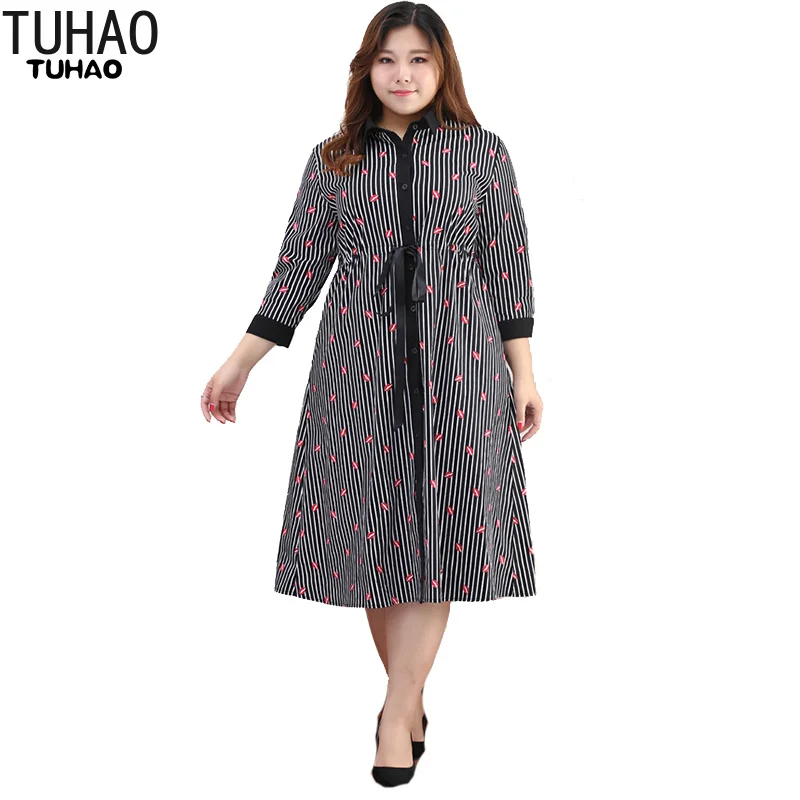 Женское длинное офисное платье TUHAO элегантное в полоску размера плюс 10XL 8XL 6XL