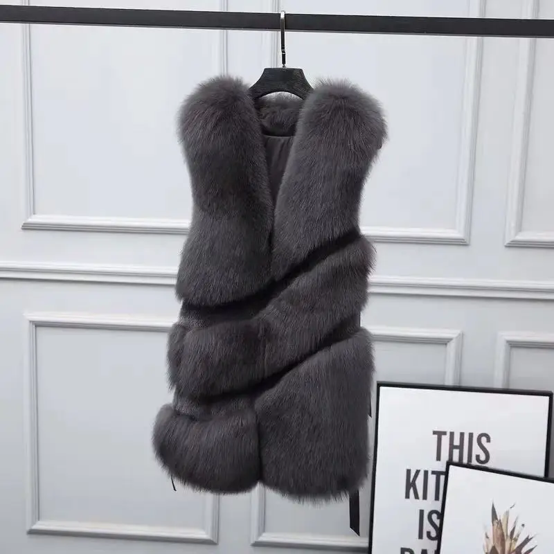 Gray Модный Мех животных жилет для женщин натуральным лисьим короткие женский жилет куртка уличная - Цвет: Gray