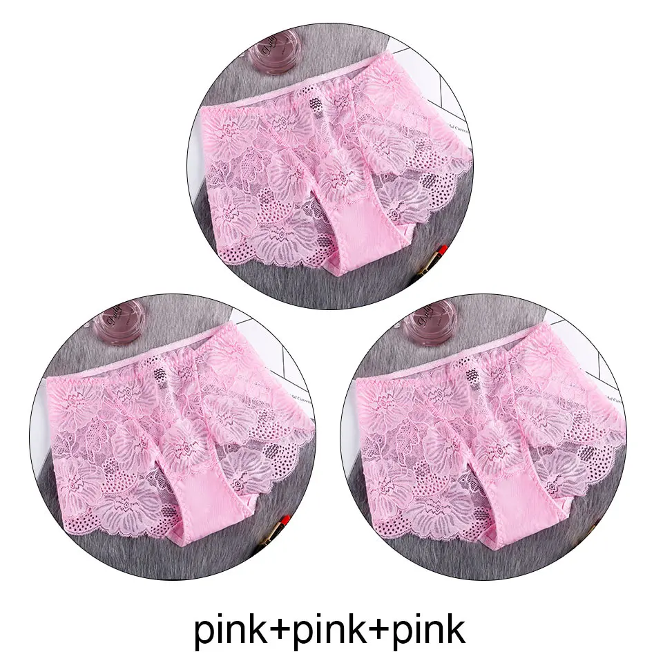 pink X 3 3 шт., женские трусы, партия, сексуальные кружевные трусы с высокой талией, прозрачное дышащее нижнее белье, бесшовное белье, Cullote Femme L-XXL - Цвет: pink X 3