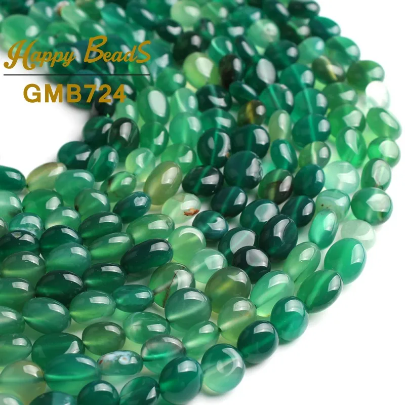8-10mm Natural Irregular Green Agates Stone Beads Smooth Loose Spacer For Jewelry Making DIY Bracelet 15&quot Strand/Inches | Украшения и