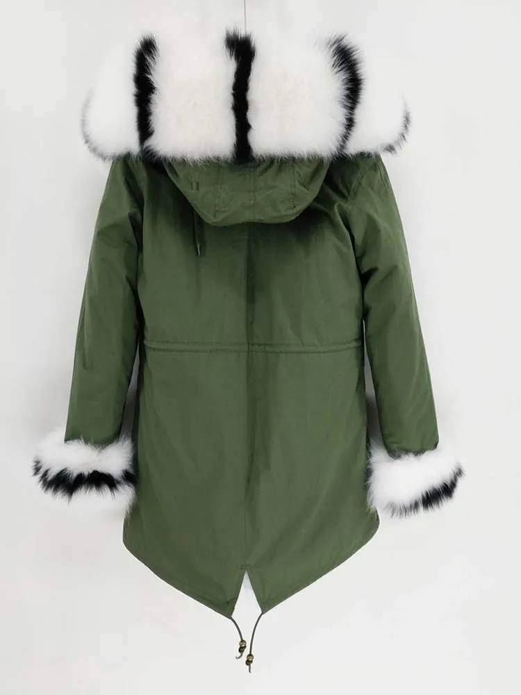 fox fur collar 15 Пальто из натурального меха, длинная парка, зимняя куртка для женщин, Воротник из натурального Лисьего меха, капюшон, подкладка из натурального меха, Толстая теплая уличная одежда, бренд - Цвет: fox fur collar 15