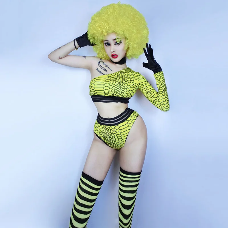 Jazz Dance Costume Serpentine Top Shorts Set Stage Outfits Hip Hop Suit Women Nightclub Dj Gogo Clothing Performance DNV10700 |