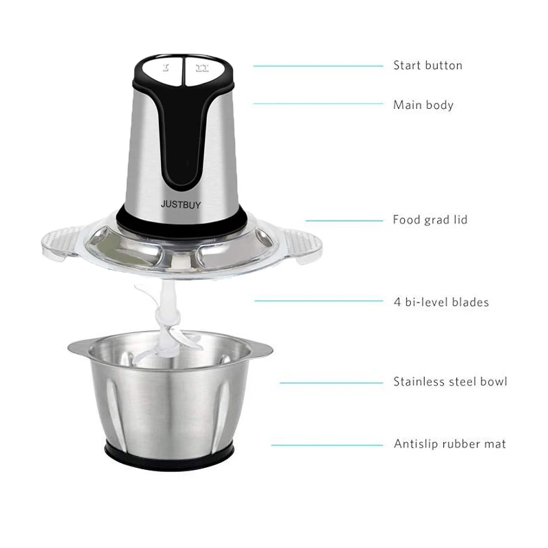 2 л электрическая кухонная мясорубка измельчитель пищевой из нержавеющей стали