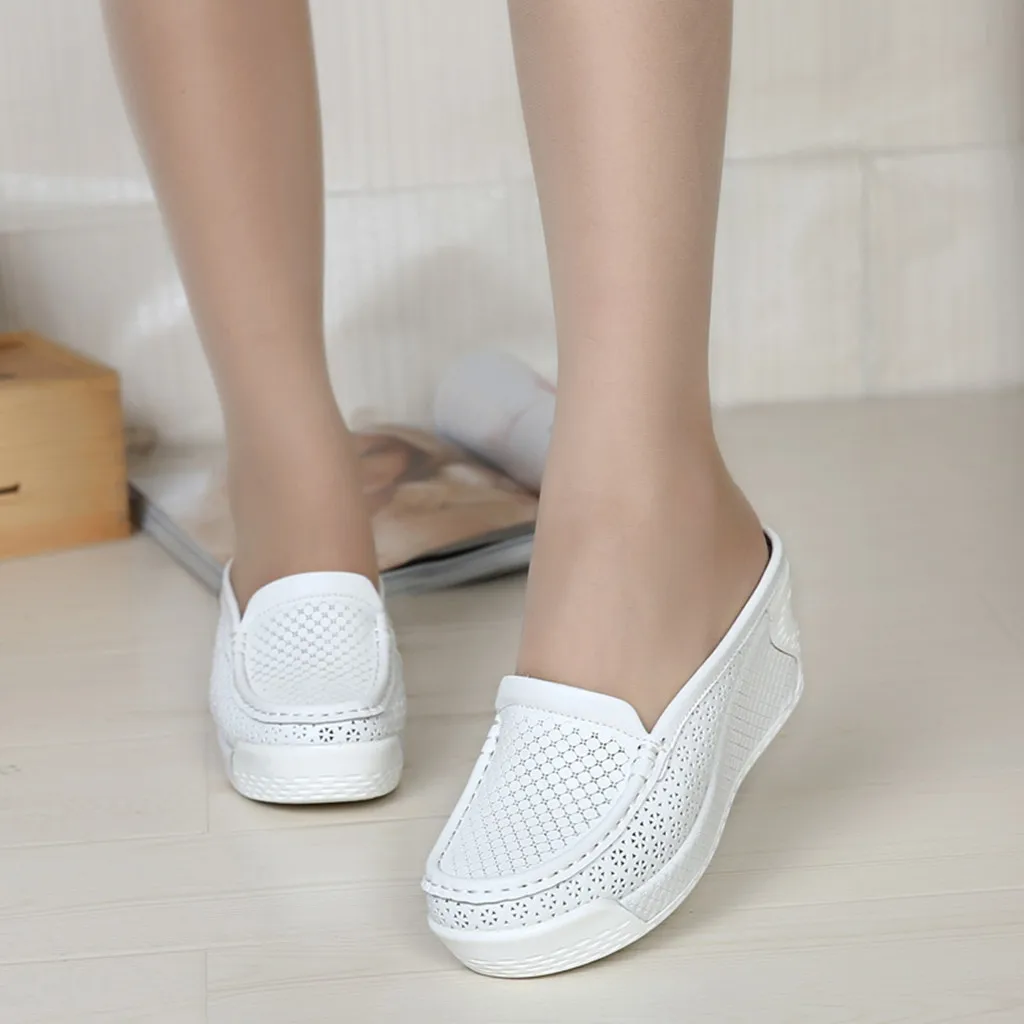 Zapatos de mujer; женская обувь; женские модные повседневные туфли на танкетке без застежки; однотонные Летние удобные туфли на танкетке