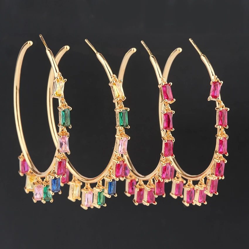 Женские серьги-кольца с фианитом 2 цвета | Украшения и аксессуары