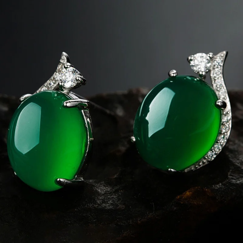 2018 женские серьги из халцедона зеленые гвоздики со стразами модные круглые