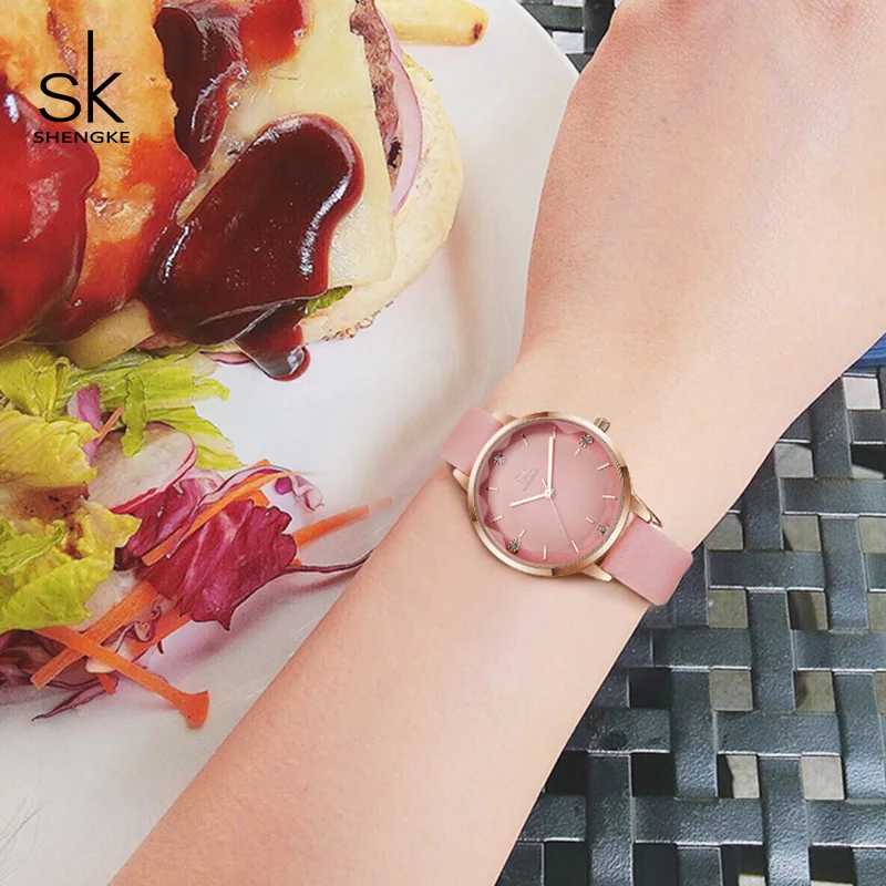 Shengke Роскошные Кварцевые часы женские наручные с кожаным ремешком 2021 SK