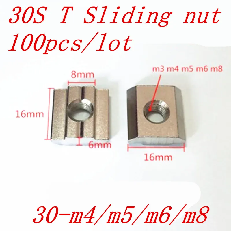 

100pcs/lot M4 M5 M6 M8 Slot T Sliding Nut For 3030 Profile Slot T Nut Aluminum Extrusions Furniture