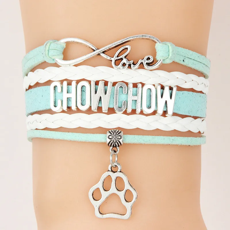 (10 шт./лот) Браслеты Infinity Love CHOW подвеска собачья лапа кожаный браслет с веревкой