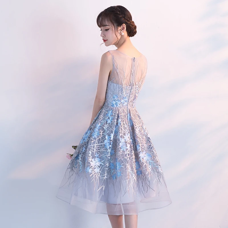 Вечернее платье-трапеция серого и синего цвета светильник для выпускного вечера