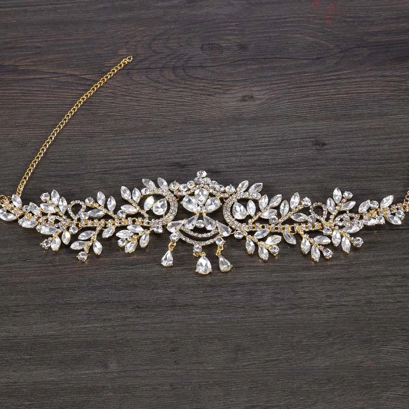 Серебряные стразы, спереди, невесты, диадемы и короны, цепочка на голову, украшения для волос, свадебные аксессуары для волос, свадебная диадема, головной убор SL