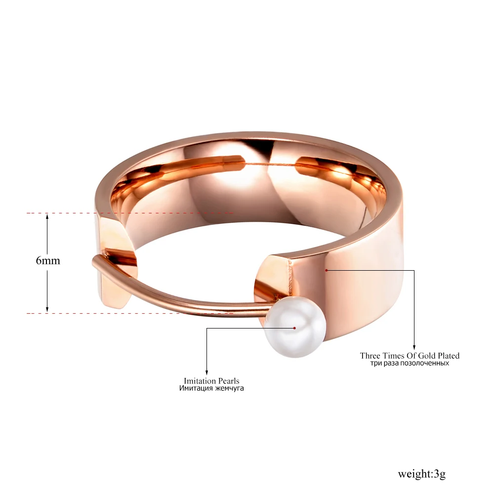 JeeMango Original Design Simulated Pearl Rose Gold Color Ring Jewelry Titanium Steel Engagement Wedding Rings Bague JR17142 | Украшения и
