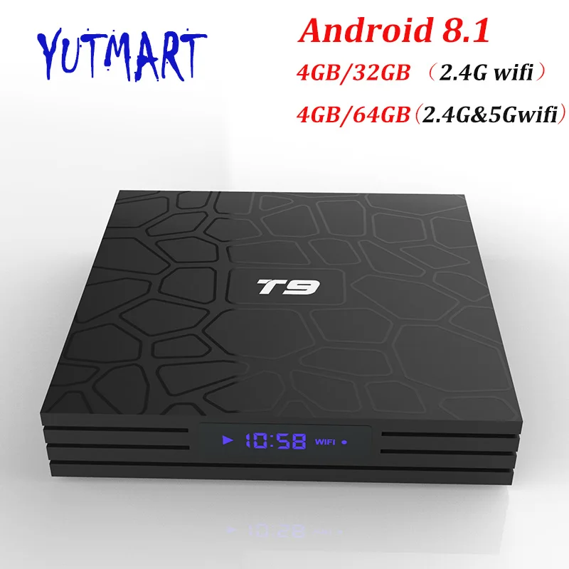 ТВ приставка T9 4 Гб 64 RK3328 Smart Android 8 1 BT4.0 H2.65 4K 2 GHz/5 GHz WIFI опционально 4GB 32GB