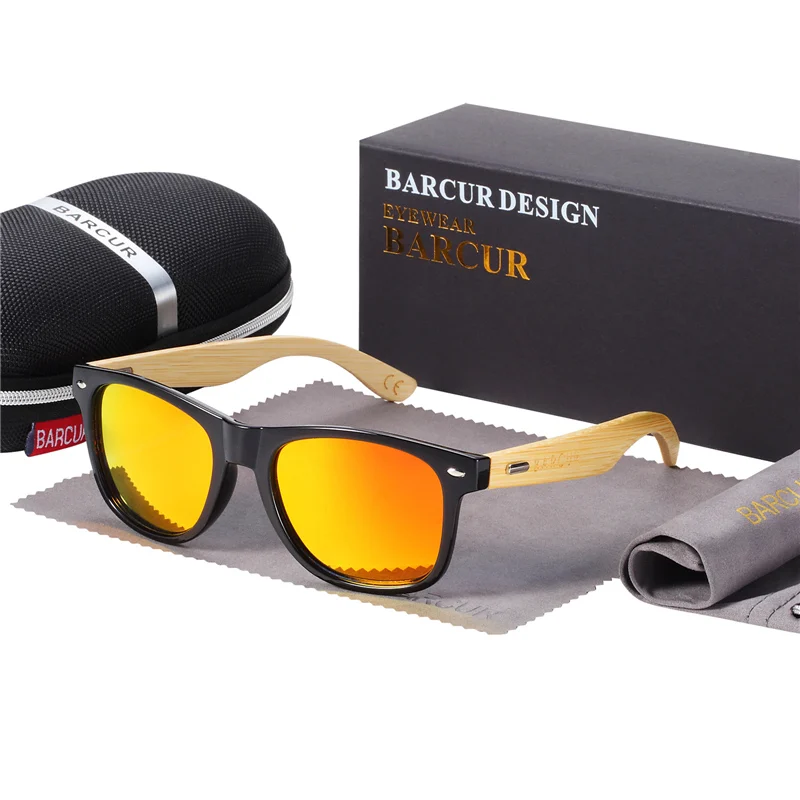 Black Orange EVA Box BARCUR поляризационные бамбуковые солнцезащитные очки мужские деревянные Солнцезащитные очки женские брендовые оригинальные деревянные очки Oculos de sol masculino - Цвет линз: Black Orange EVA Box