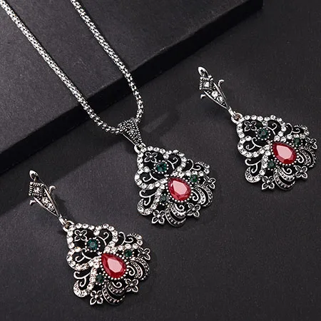 8 silver red Турецкое ювелирное изделие, мозаичный зеленый красный топ, кристалл из смолы, тибетское серебряное свадебное ожерелье и жемчужный набор, ожерелье для девочек с подвесками - Окраска металла: 8 silver red
