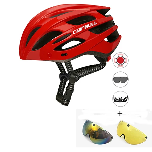red with 3 lens Светильник Cairbull, велосипедный шлем со съемным козырьком, очки для велосипеда, задний светильник, встроенные шлемы для горной дороги, MTB, 226 г - Цвет: red with 3 lens