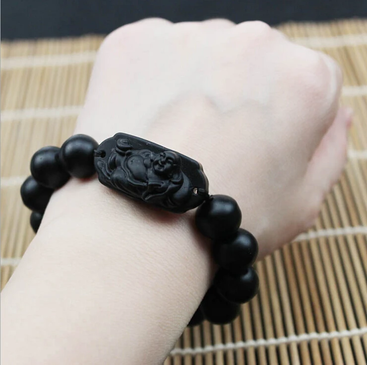 Прямая поставка черный синбин бианчи резной каменный будда натуральные браслеты
