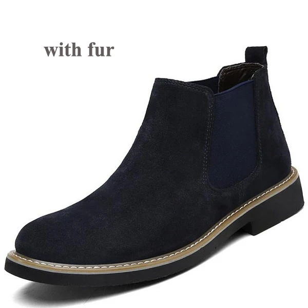 blue fur Vanmie/зимние мужские ботинки; замшевые ботинки «Челси»; Мужские Винтажные ботильоны; теплые меховые черные ботинки «Челси»; Мужские размеры 38-46 - Цвет: blue fur