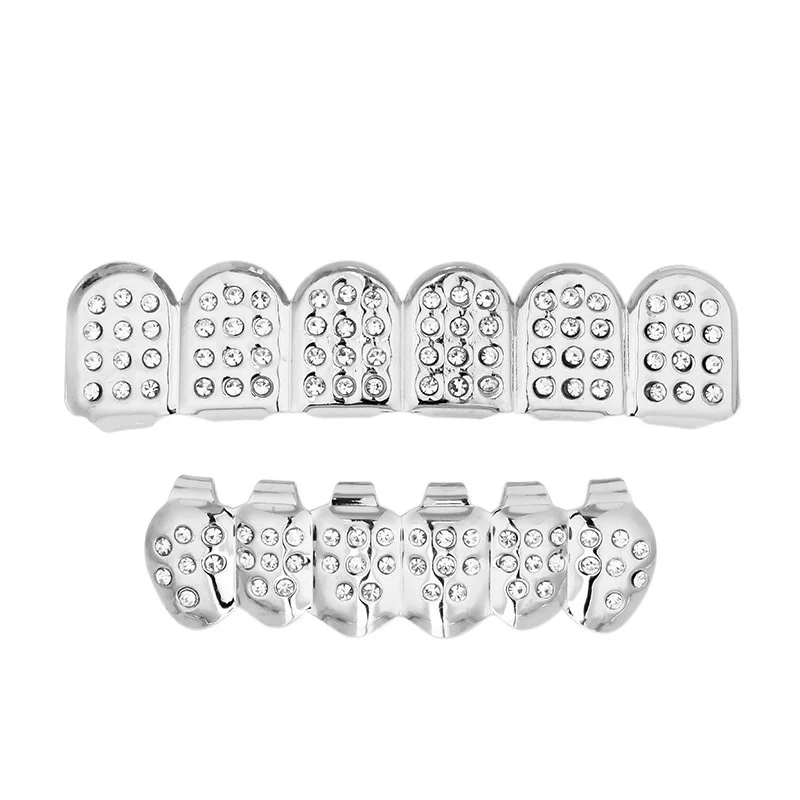 Хип хоп Bling многоцветные клыки зубы кубического циркония сплав TeethGrillz Топ и низ