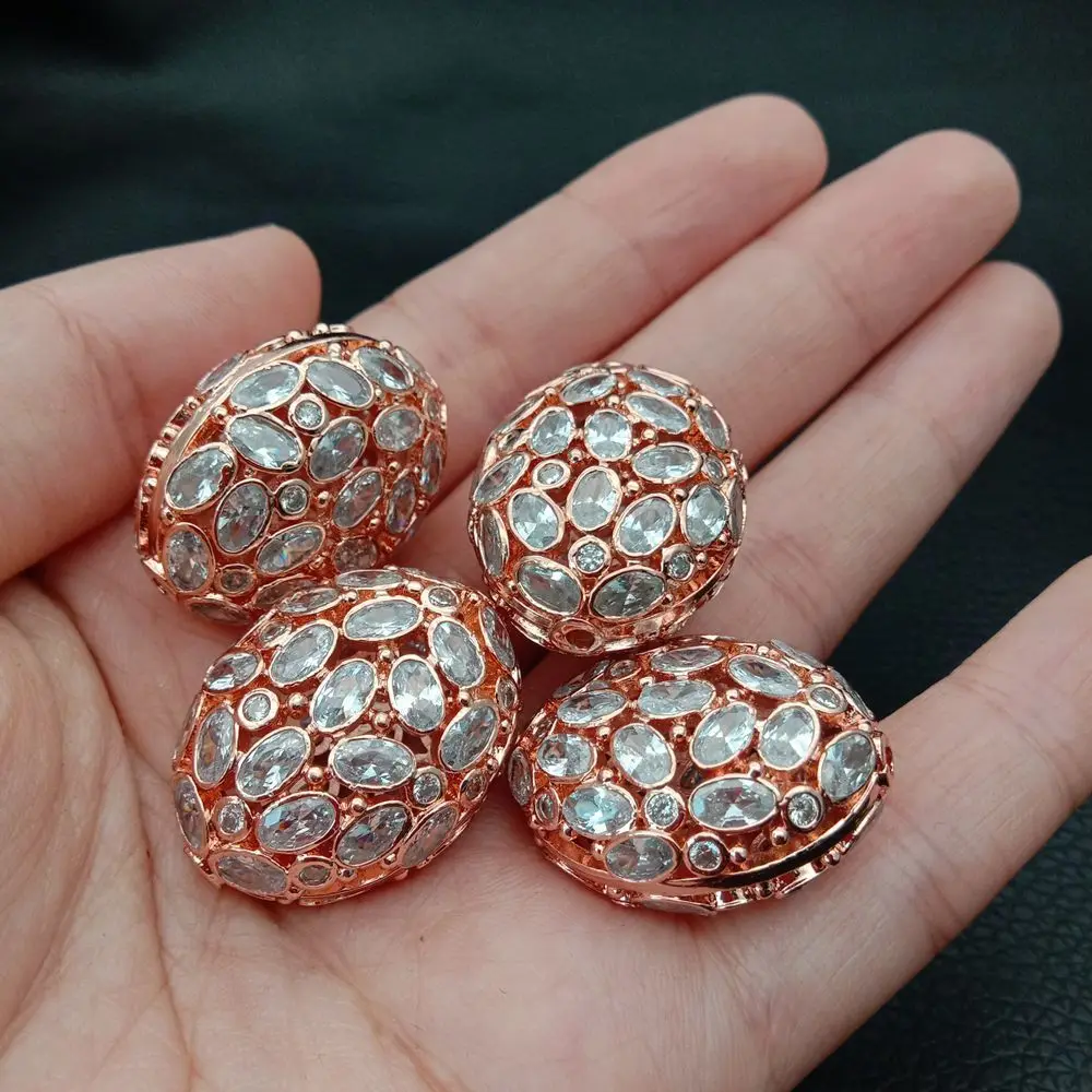 rose gold 1 шт 20x26 мм позолоченные Cz микро полые овальные бусины для изготовления ювелирных изделий - Цвет: rose gold